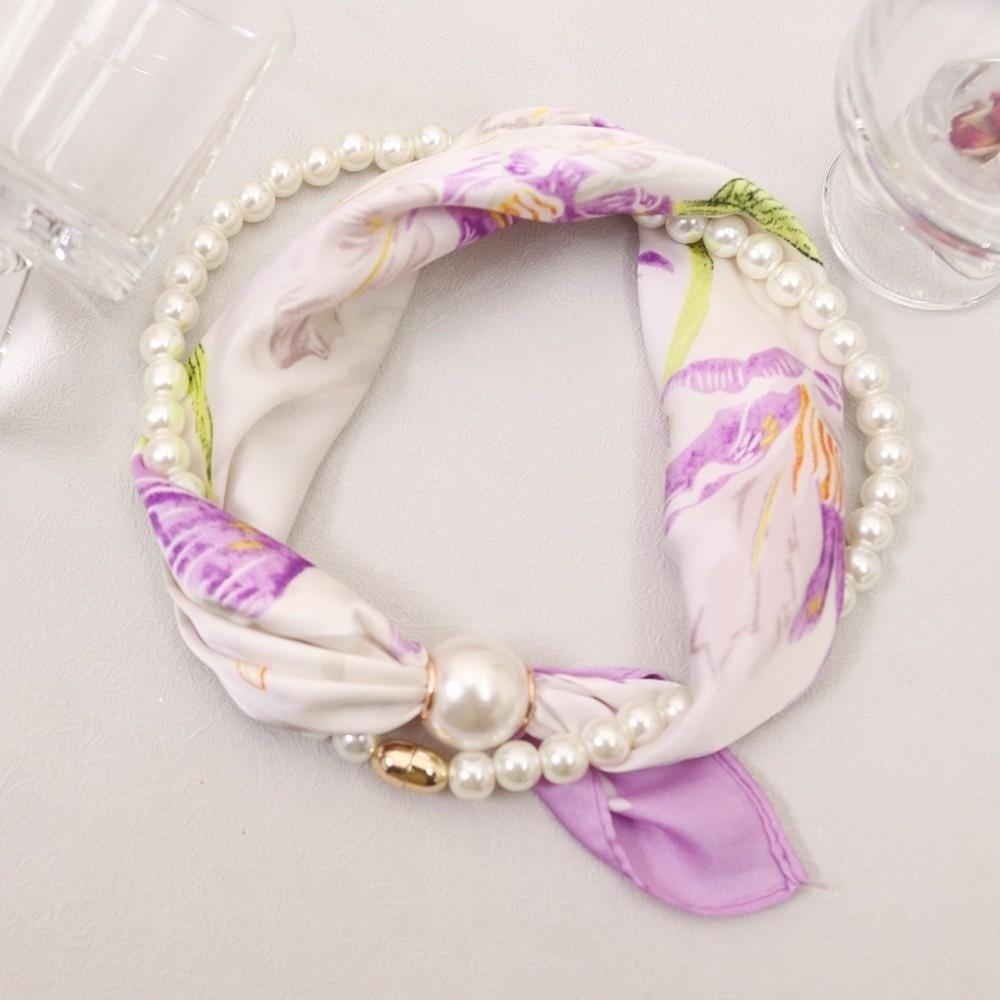 Floral Print Square Silk Scarf Polyester Neck Scarf Sun Protection Style H