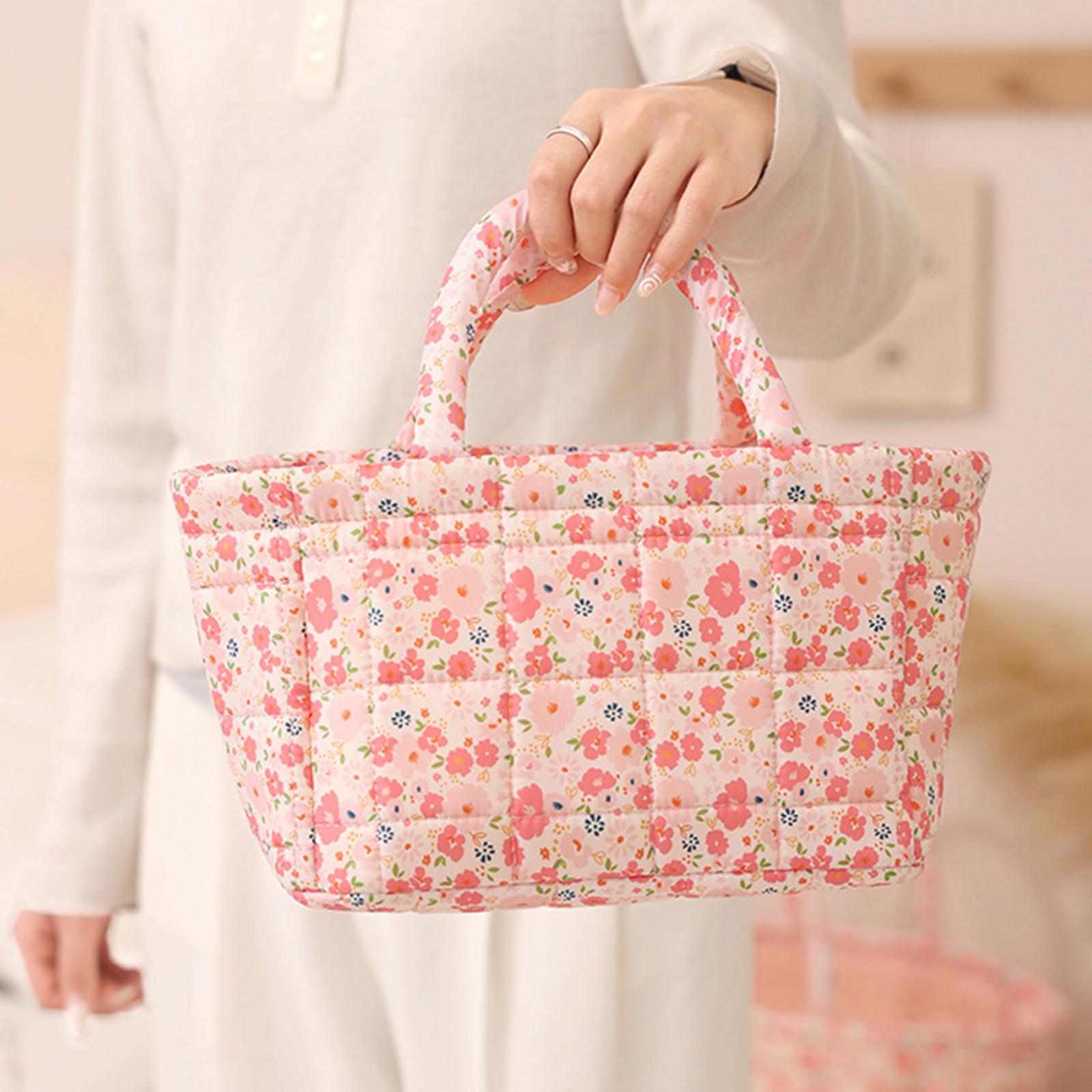 Quilted Fabric Storage Basket Boho Foldable Floral Organizer Bin Portable Folding Storage Bin for Home Decor Picnic Travel