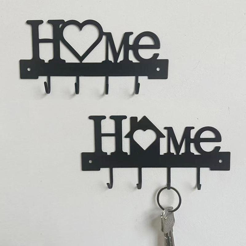1Pcs Wall Mounted Decor Black Metal Key Holder Hook With Sweet Home Decorative Hook For Wall Coat Rack Storage Rack Wall Hanging