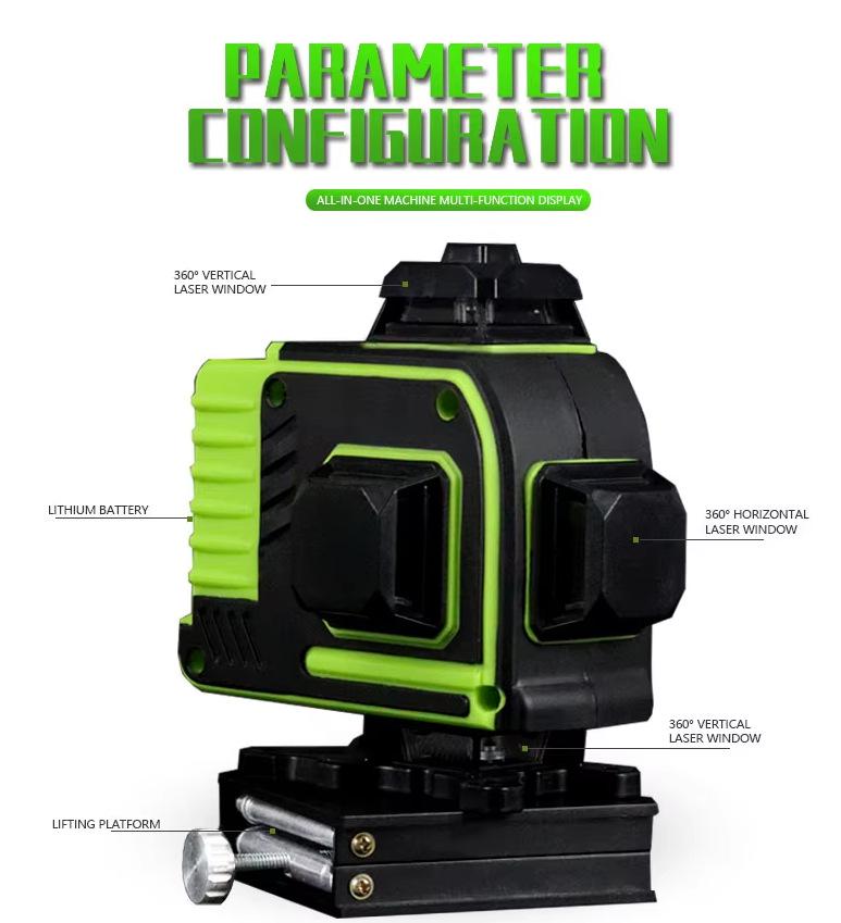 16-Line High Precision Green Laser Level Projector for Indoor & Outdoor Use