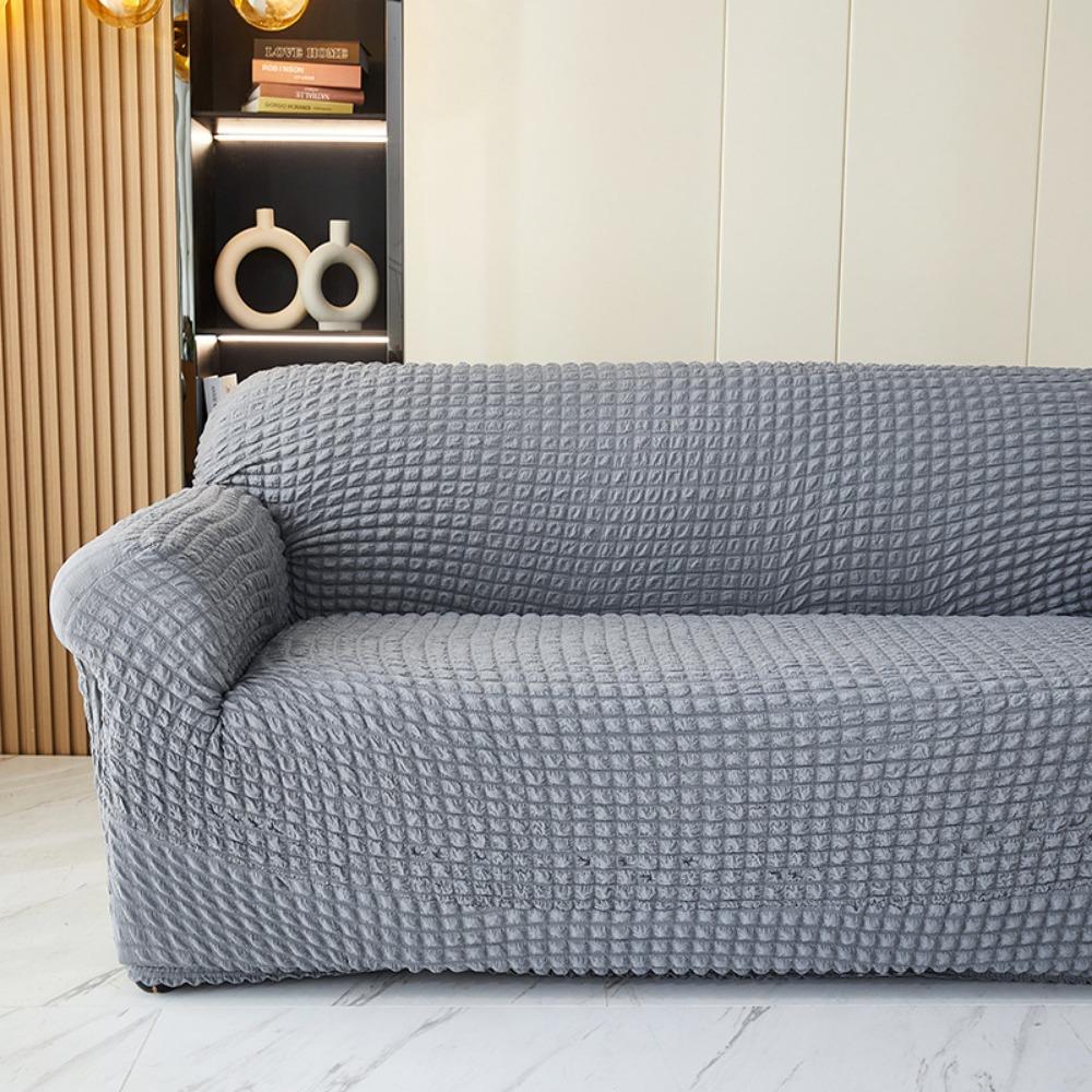 Seersucker Sofa Cover Full Protection Single Double Seat Cushion Pure Color Minimalist Design