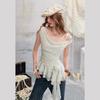 UNIFREE Cowl Neck Bow Strap Chiffon Top