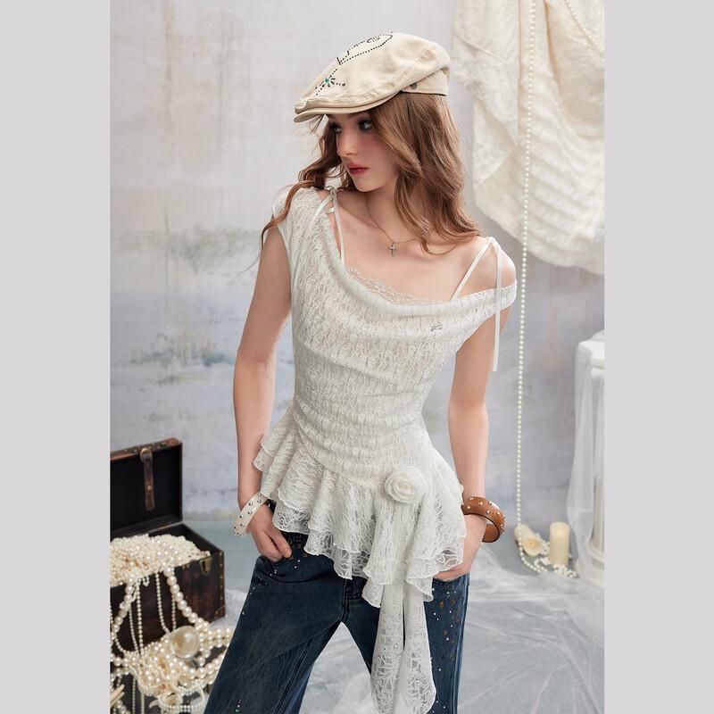 UNIFREE Cowl Neck Bow Strap Chiffon Top