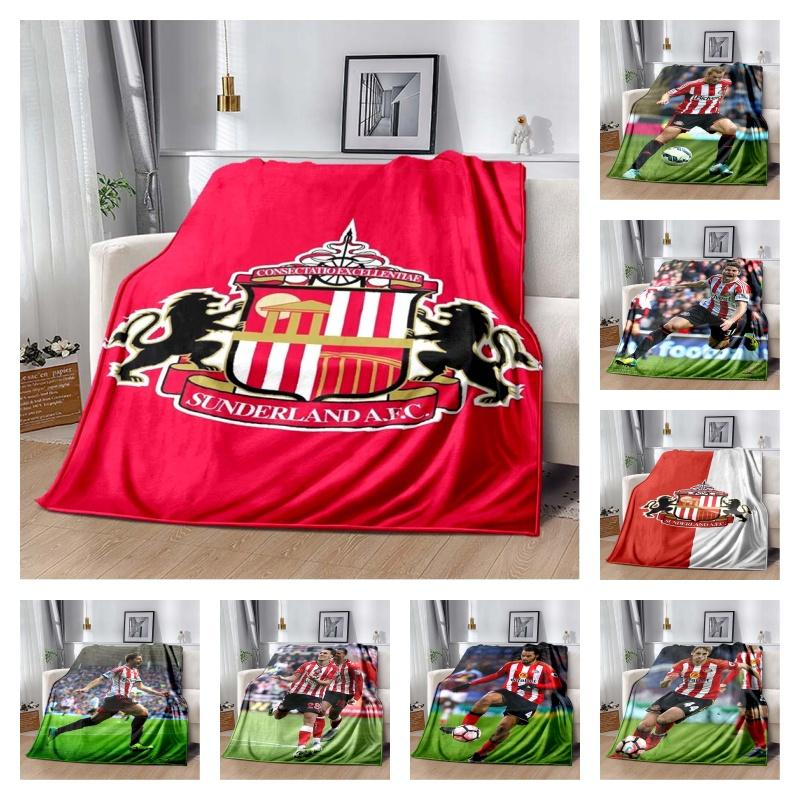 Sunderland AFC Full Twin Lion Crest Print Soft Flannel Throw Blanket Bright Red Warm Sofa Bed Cover For Football Fans