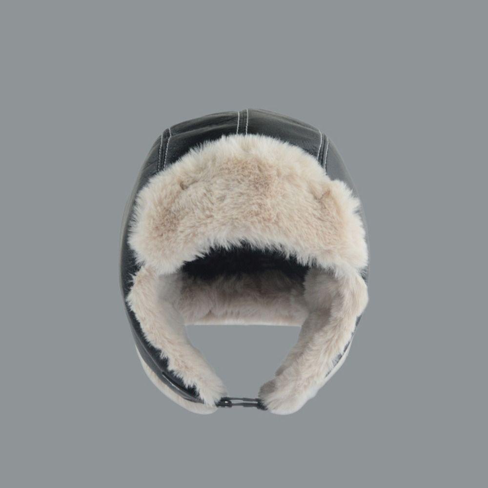 Warm Kids Plush Pilot Hat PU Leather Ski Cap with Glasses Windproof   Winter