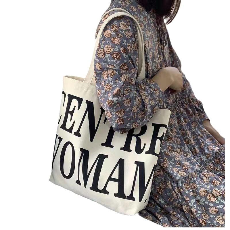 Fashion canvas bag lazy wind large capacity versatile student summer canvas bag women's niche tote bag