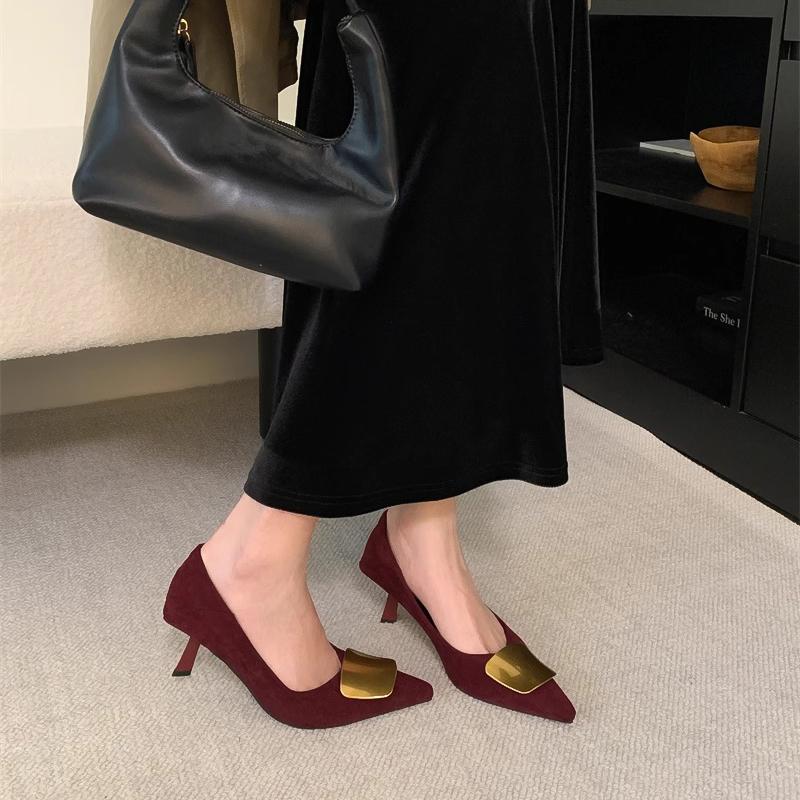 Metal square buckle pointed single shoes women's 2025 spring and autumn new fine heel leopard print temperament royal sister fashion high heels