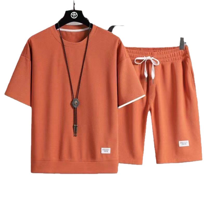Men's Summer Sportswear: Waffle Short Sleeve T-Shirt + Shorts 2-Piece Set