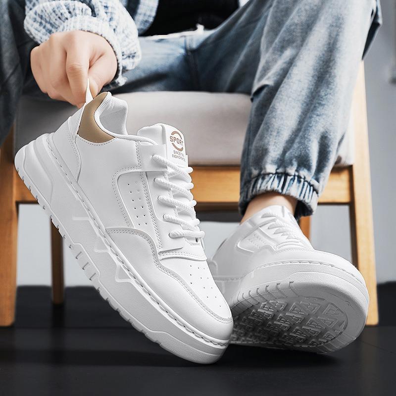 Men's shoes spring and summer fashion trend versatile leather platform white shoes men's youth casual sports board shoes