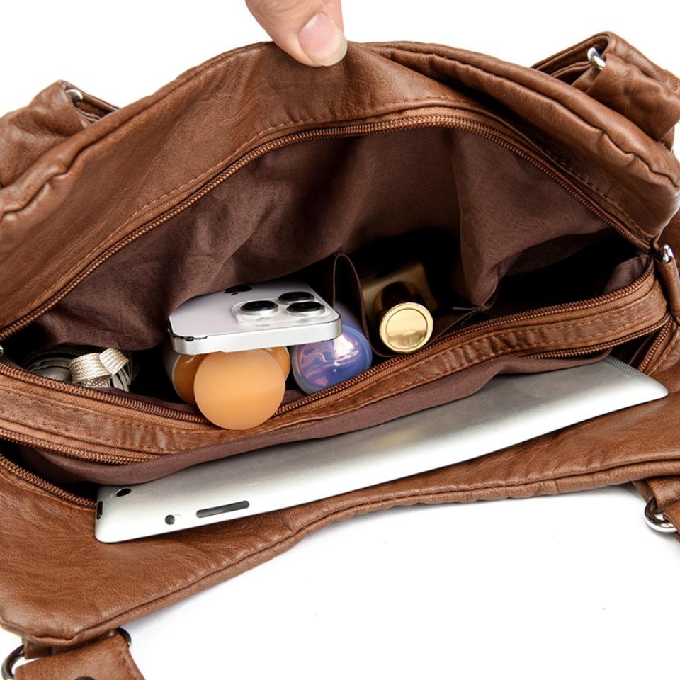 Retro Leather Shoulder Bag Female Multi-pockets Crossbody Bag Fashion Large Capacity Women Handbag New Messenger Bag Tote Purse