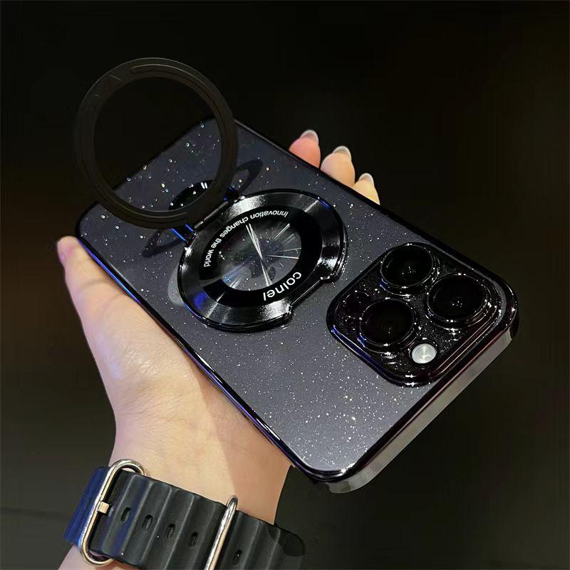 

For IPhone 17 Phone Case Invisible Bracket Magnetic Suction for Apple 16PRO Ultra-thin 15 Glitter Electroplated PC Hard Case For Apple 12Promax