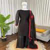 Black Frendy Silk Floral Embroidered Palazzo Suit with Dupatta Set