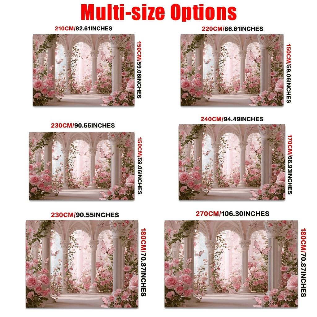 1Pcs Pink Roses White Columns Butterflies Arch Decoration Background Garden Backdrop Decorations For Photo Studio Booth Party