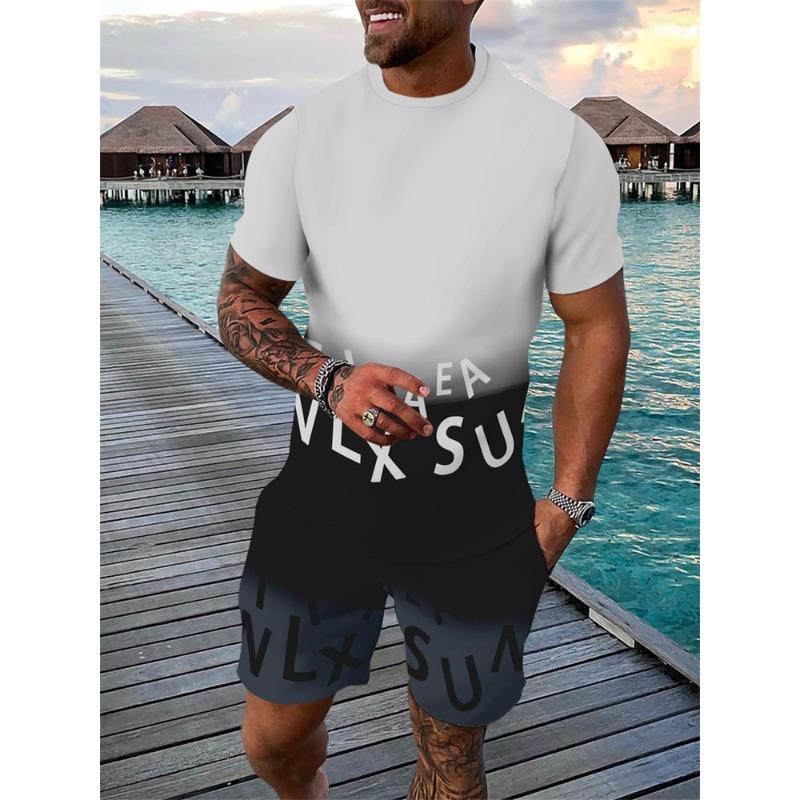 Retro Men's T-shirt And Shorts Set 3D Ethnic Pattern Casual Round Neck Short Sleeve Drawstring Shorts Beach Sports Set