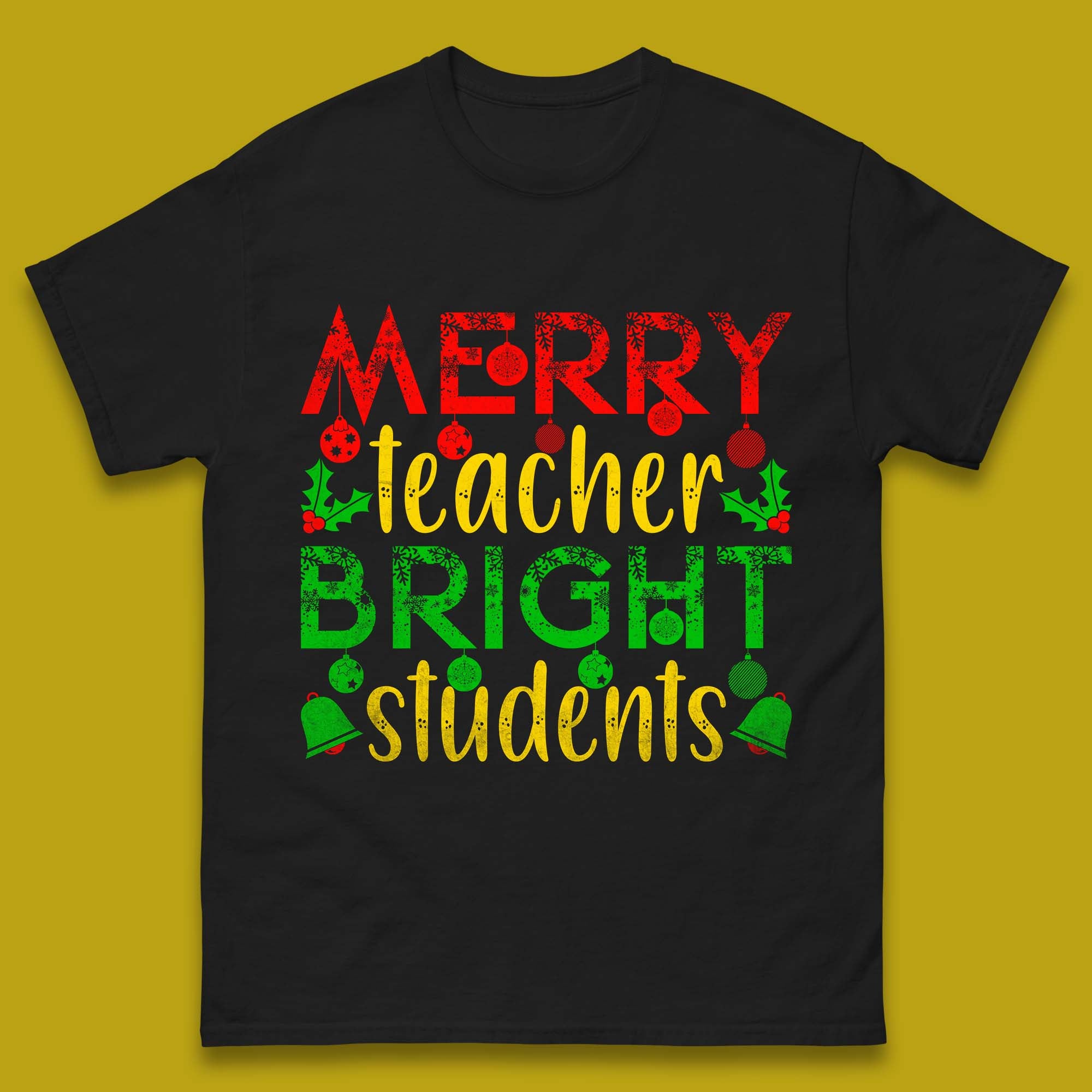 Christmas Mens T Shirt Womens Tops Tees Merry Teacher Bright Students Christmas Top S