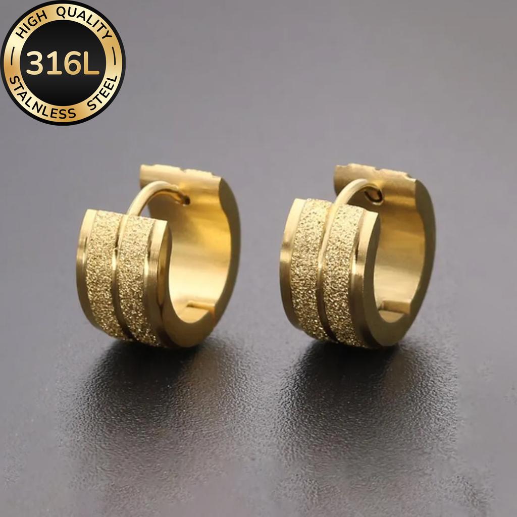 1 Pair of 316L Minimalist Hip-hop Style High-quality 316L Stainless Steel Golden Earrings, Double-layer Matte Finish, Unisex Versatile Earrings