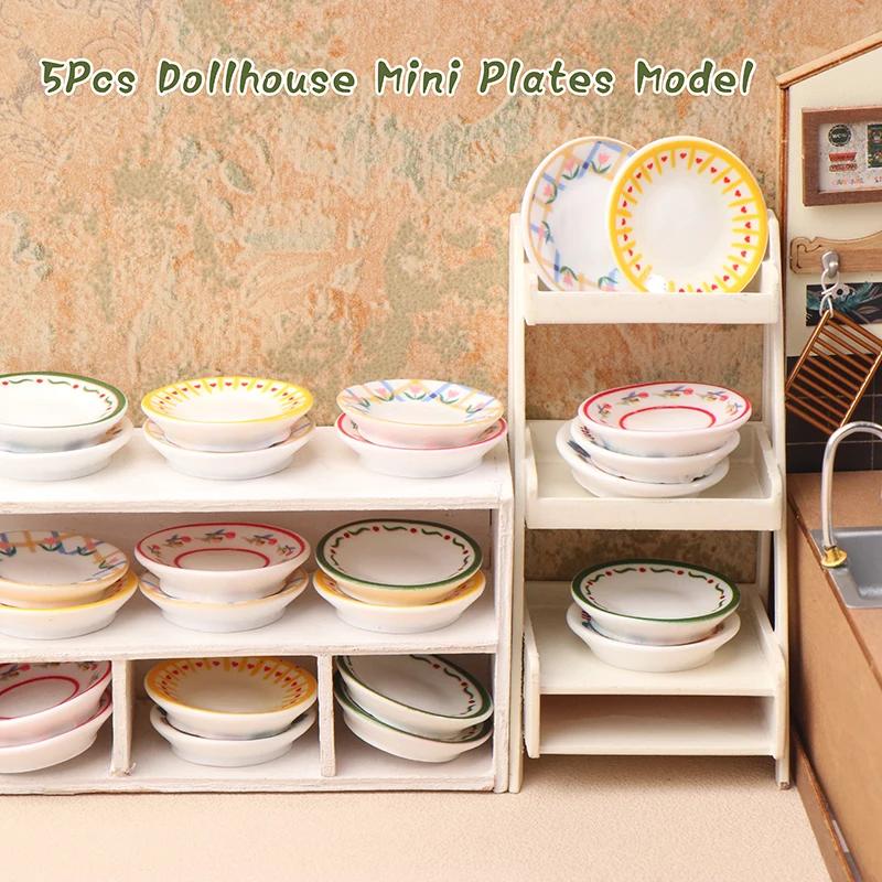 5Pcs 1/12 Dollhouse Mini Simulation Plates Dishes Model Kitchen Accessories For Doll House Decoration Kids Pretend Play Toys