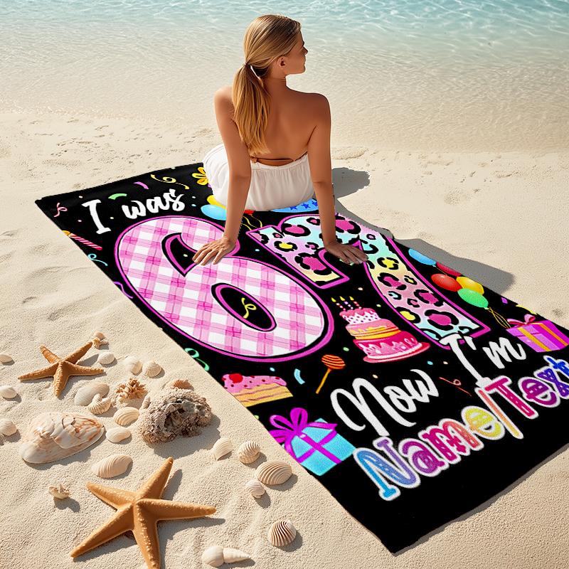 1PC Custom Name Happy 67th Birthday! Beach Towel Highly Absorbent And Sand-Resistant Towel for Swimming, Pool, Yoga, And Travel Lightweight