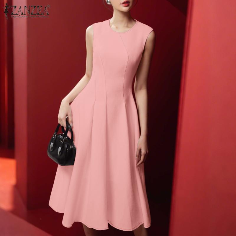 ZANZEA Women Casual Round Neck Summer Sleeveless Dress