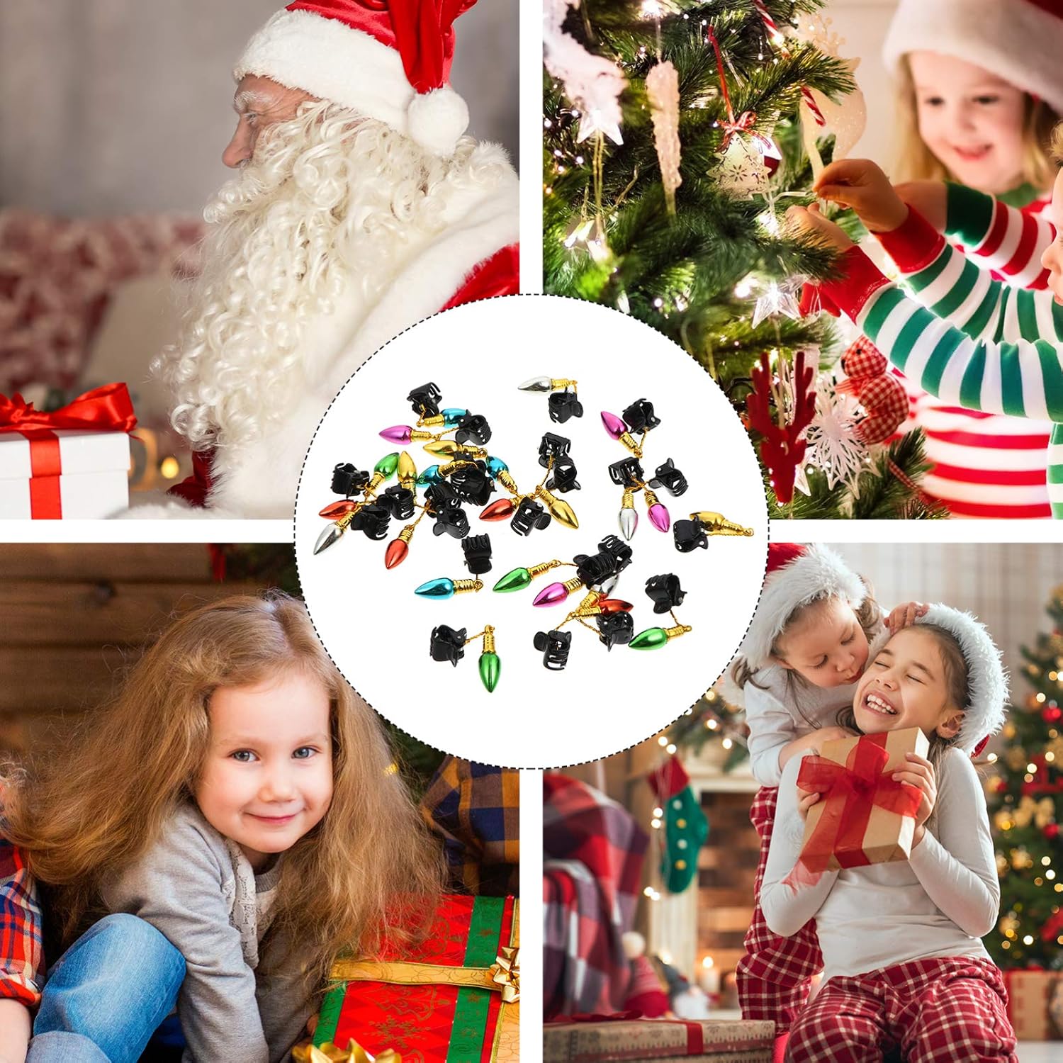 Lurrose 24pcs Christmas Beard Baubles Ornaments Beard Decoration Beard Bulbs Jingle Bellswith Clips for Men Women Christmas Day Facial Hair Holiday