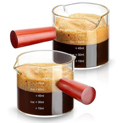 50/75/100ML Espresso Szklanka Drewniany Uchwyt Miarka Mleko Latte Dzbanek Do Kawy Kubek Kuchenny Naczynia Do Szklankę Podwójne Dno