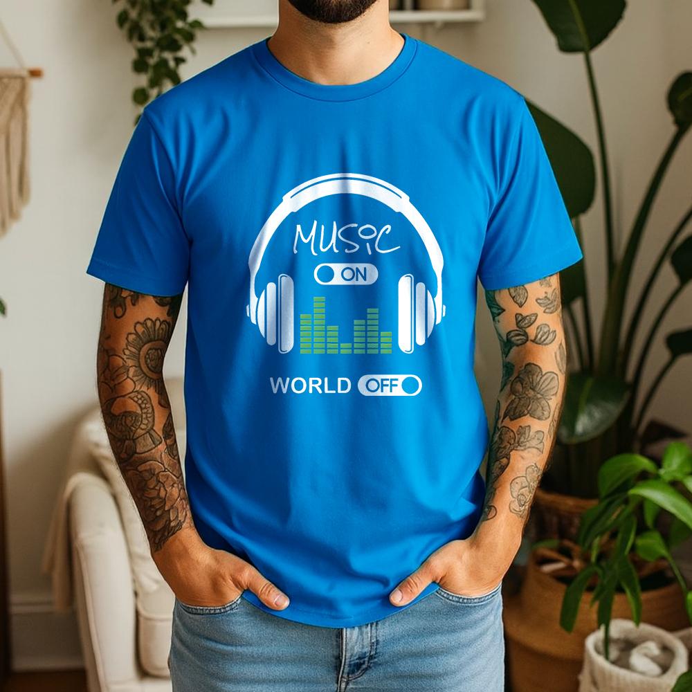 2026 Summer 100 Cotton Music On World Off Graphic Oversized Tee Music Rhythm Dj Themed Short Sleeve
