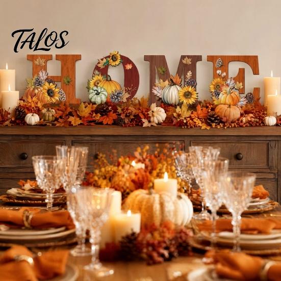 Wood Grain Texture Letters 4PCS Wooden HOME Sign, with Wall Decor, Split Flexible Letter Decor Design, Rustic Style Hanging for Thanksgiving