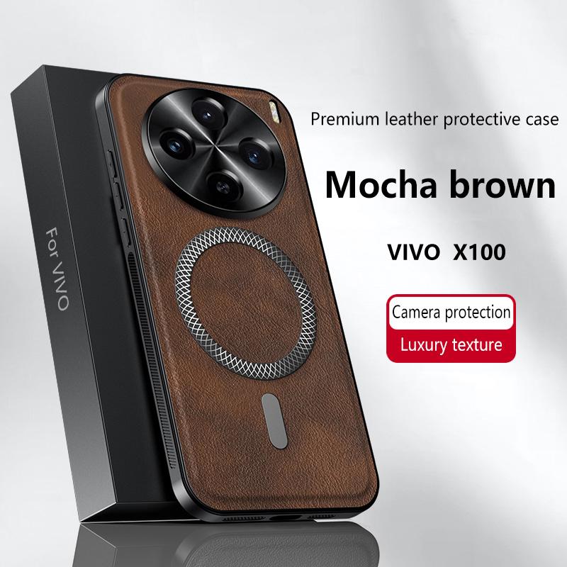 For Vivo X100 Case Magnetic Elegant Leather Wear-Resistant Lens Fully Covered Non-Slip Grip Edge Cover Shell
