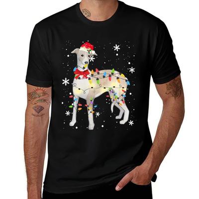 Whippet Dog Christmas Light Xmas Mom Dad Gifts T-Shirt T Shirts for Man Graphic Vintage T Shirts Cotton 100% T-Shirt