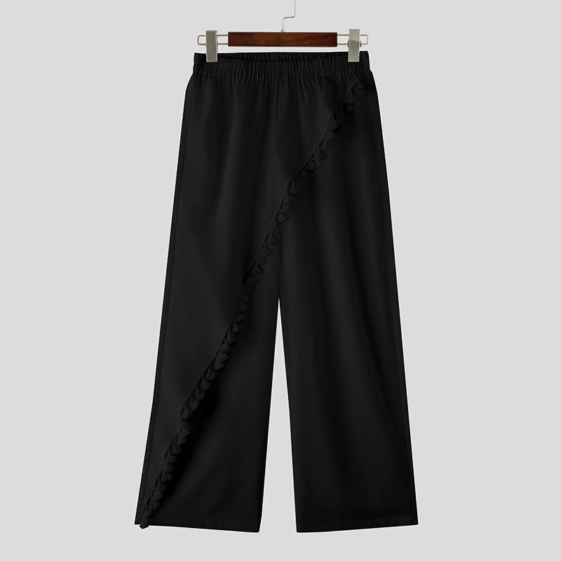 INCERUN Men Elastic Waist Front Irregular Layers Casual Long Loose Pants Trousers S чёрный