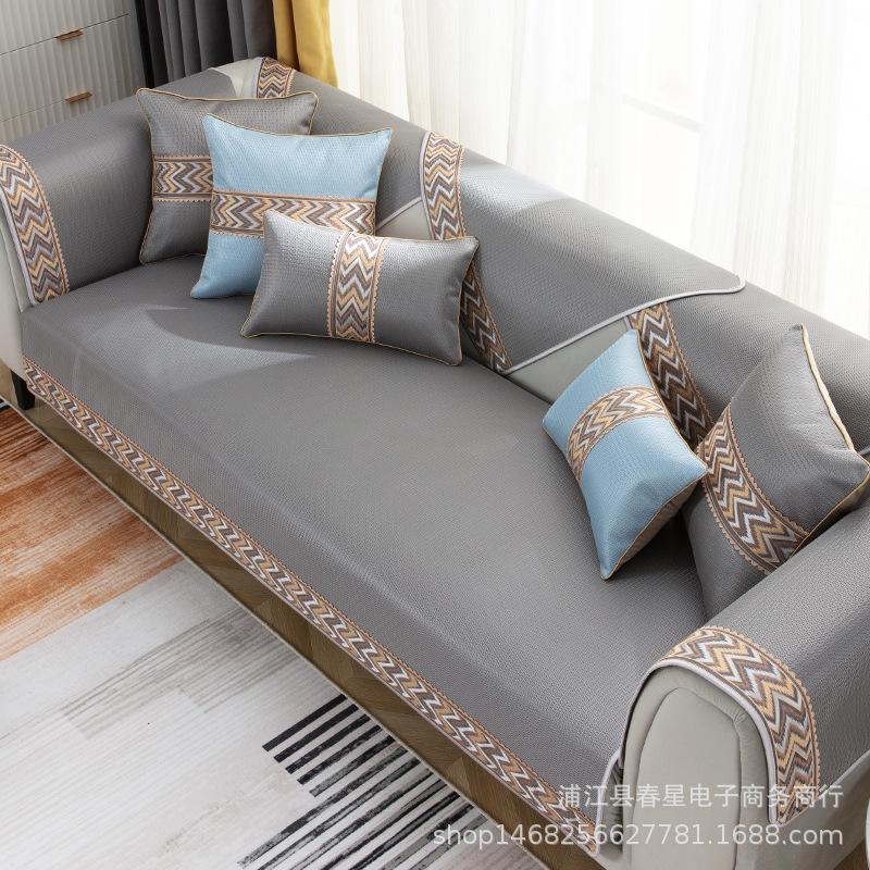 Factory Straight Hair Summer Sofa Cushion Ice Silk Mat Mat Nordic Simple Modern Non-Slip Sofa Cover Towel