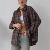 2025 Autumn Retro Plaid Lapel Loose Long Sleeve Women's Shirt