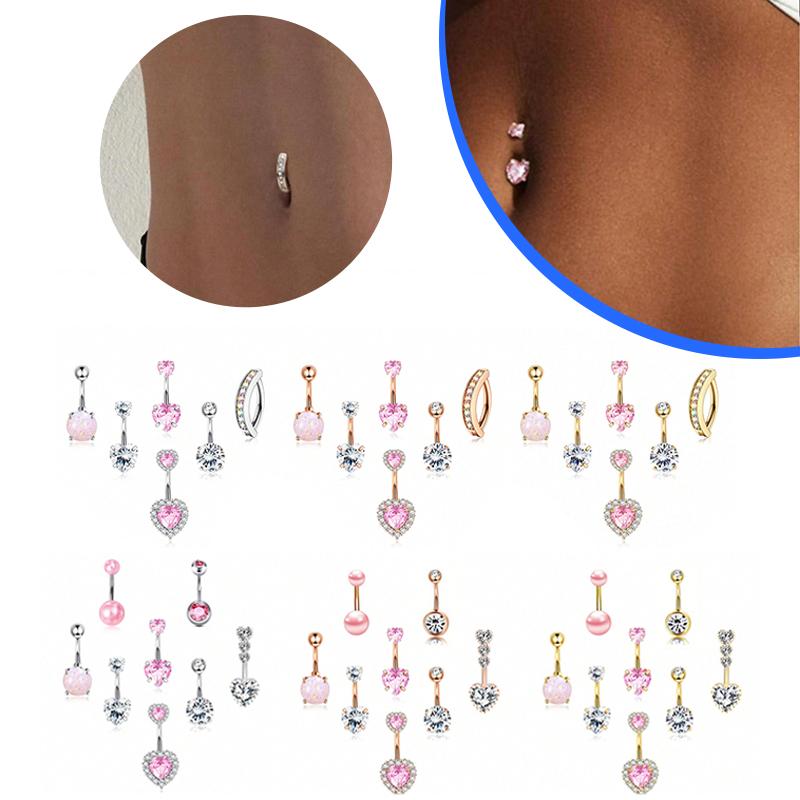 5/6/8/12 Stück Sexy Bauchnabelringe Set Herz Zirkon Bauchnabelpiercing Ringe Für Frauen Mädchen Körperpiercing Schmuck Zubehör Geschenk