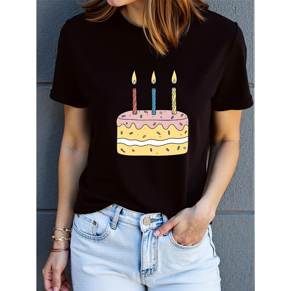 

Cake Print Round Neck Casual Top Women s Fashion Short Sleeve Four Seasons Comfortable Harajuku Short Sleeve Clothes S