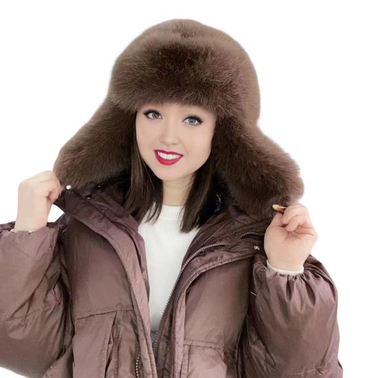 Women Winter Hat Gloves Thickened Fuzzy Faux Fur Ear Protection Windoroof Heat Retention Outdoor Skiing Skating Snowboarding Lei Feng Hat