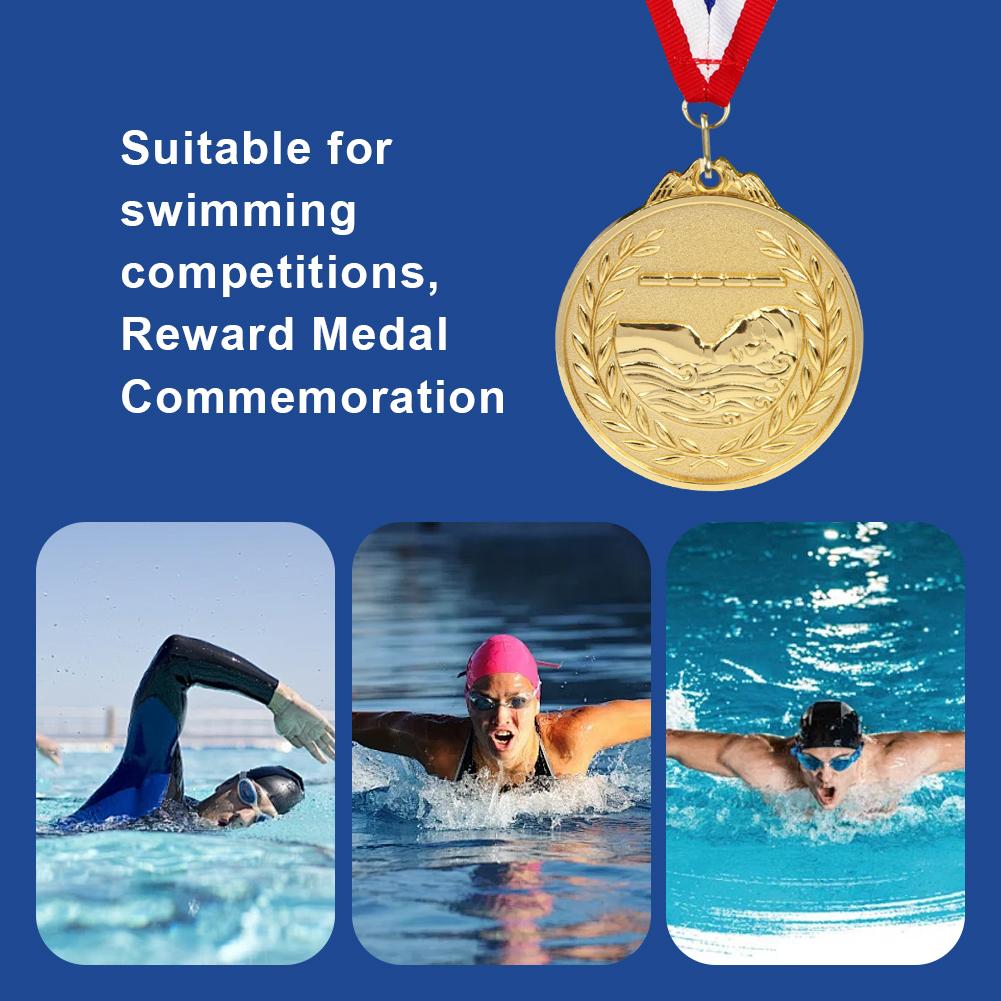 6.5cm Swimming Medal Competition Awards with Neck Ribbon Metal Winner Medals Gold/Silver/Bronze Medal for Sports Competition