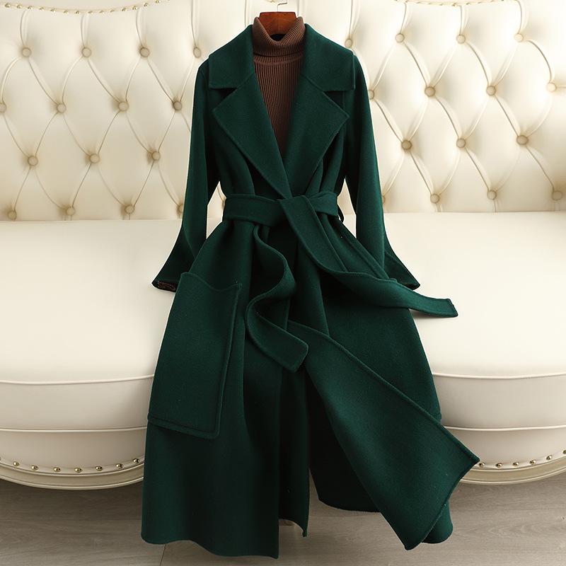 

2024 Winter Women s High-End Slim Long Hepburn Style Double-Faced Cashmere Coat XL темно-зелений колір
