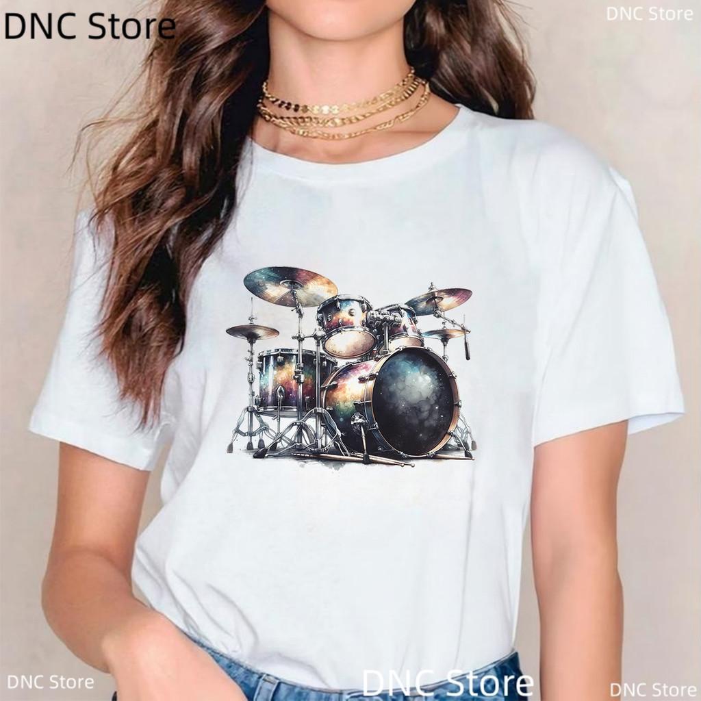 New Women'S Clothing T-Shirt Music Drum Set Graphic Print Female T Shirt Fashion Music Enthusiast Tshirt Creative Birthday Gift