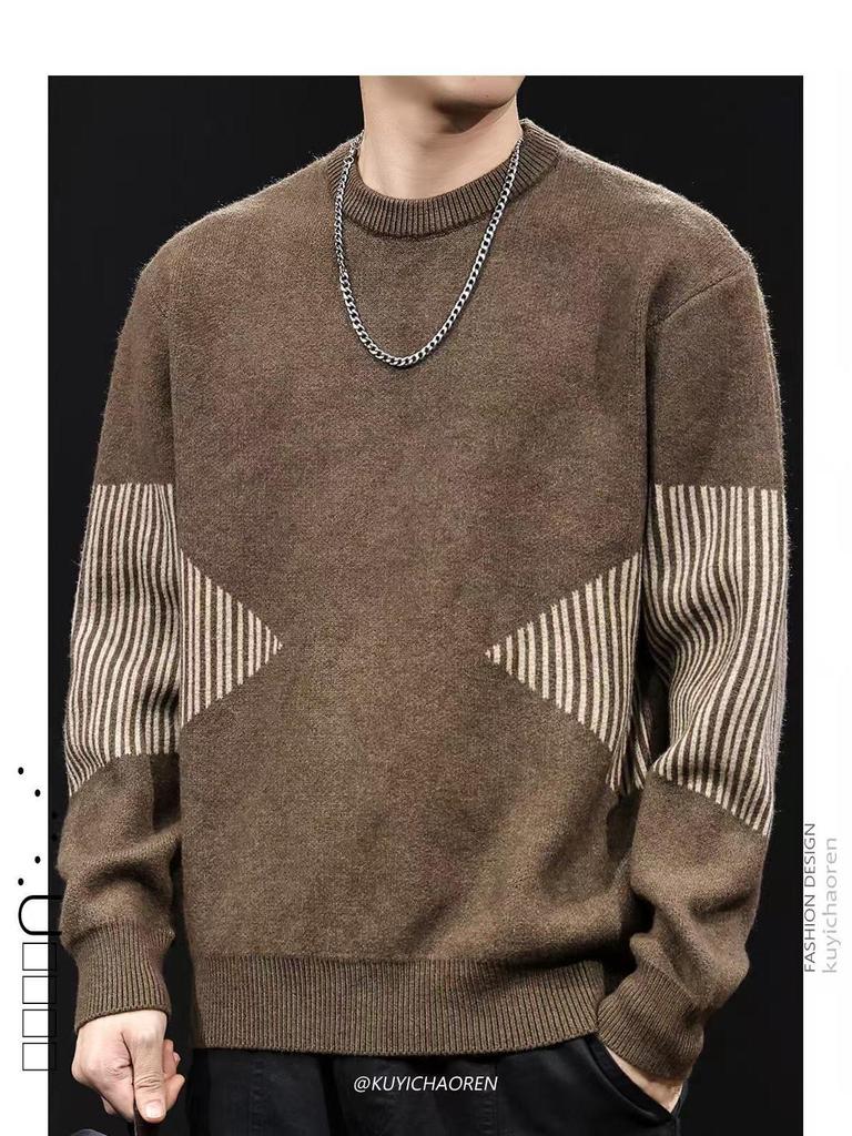 Herren Retro Patchwork Colorblock Strickpullover – Lockerer Casual Winterstil