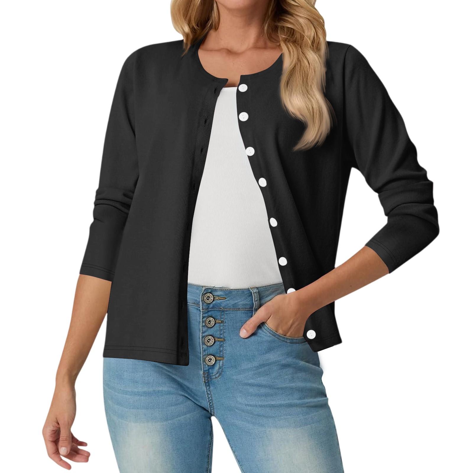 

Женский модный повседневный удобный кардиган однотонного цвета M чёрный