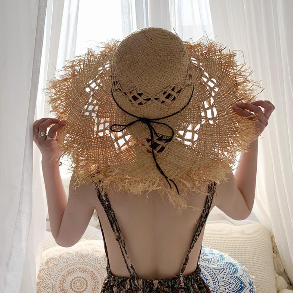 Large Wide Brim Straw Hat Straw Sun Hat High Quality Bucket Hat  for Adults Kids Traveling