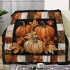 Vintage Autumn Plaid Blanket - Pumpkin Maple Leaf Print, Flannel for Sofa/Bed/Travel, Cozy Fall Decor Throw