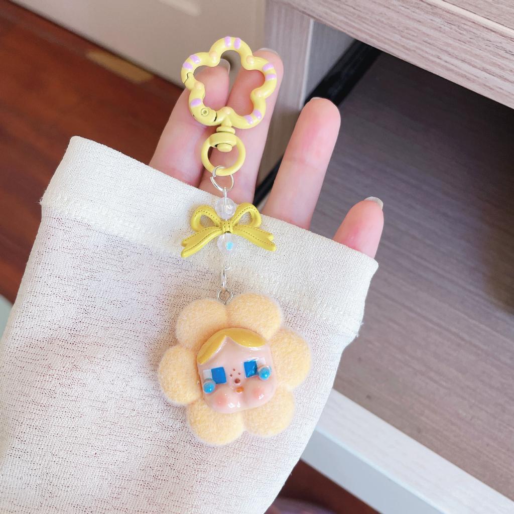 Cartoon Flocking Crying Baby Keychain Small Flower Cute Pendant Trendy Play Doll Girl Heart Bag Exquisite Hanging Jewelry