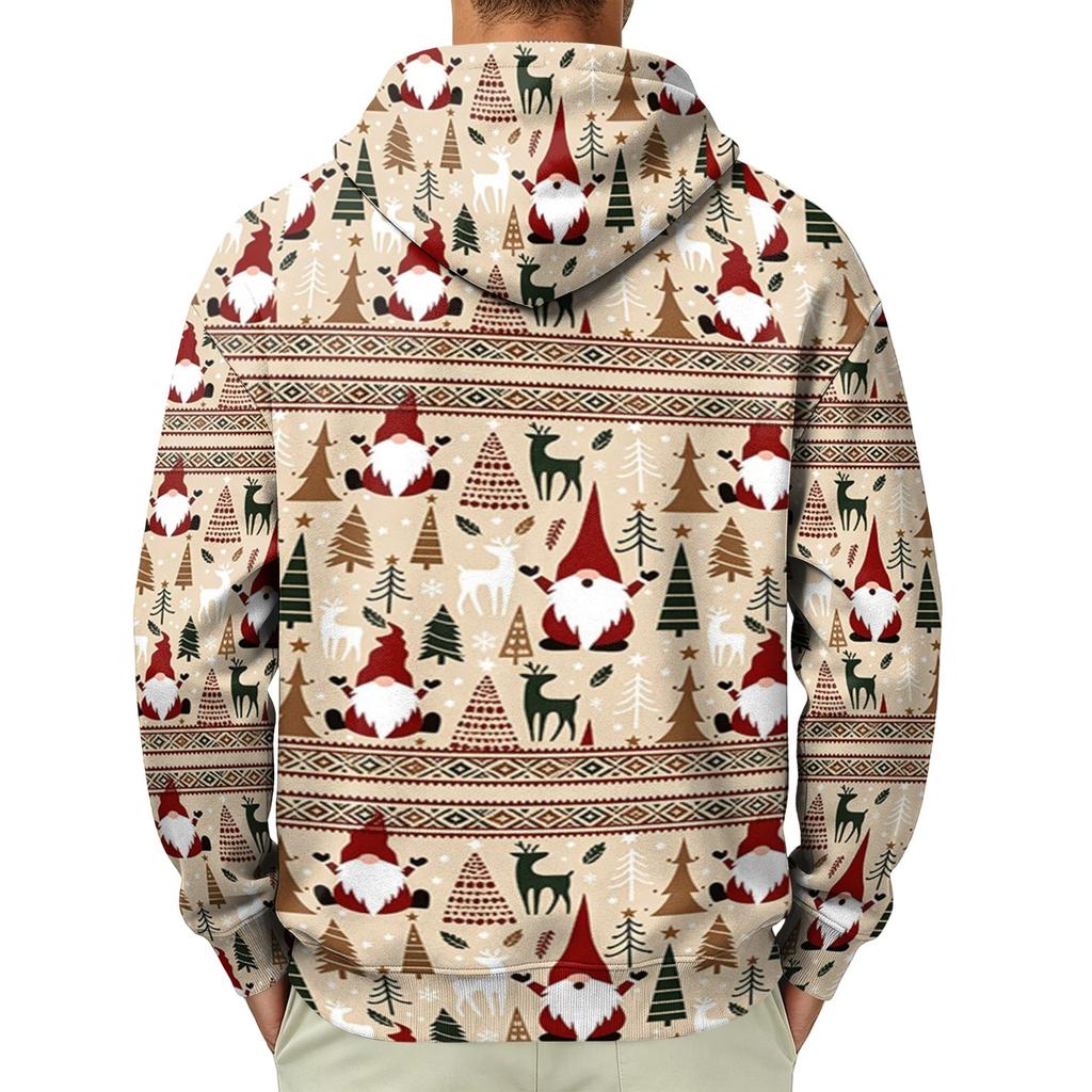 Moletom Masculino com Capuz e Manga Longa com Estampa de Natal para Uso Casual nas Festas