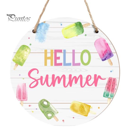 Tropical Wall Decor Hello Summer Door Sign, Ice Pop Flip Flop Welcome Hanger, Coastal Hanger Farmhouse Hanging Wooden Wreath for Front Home