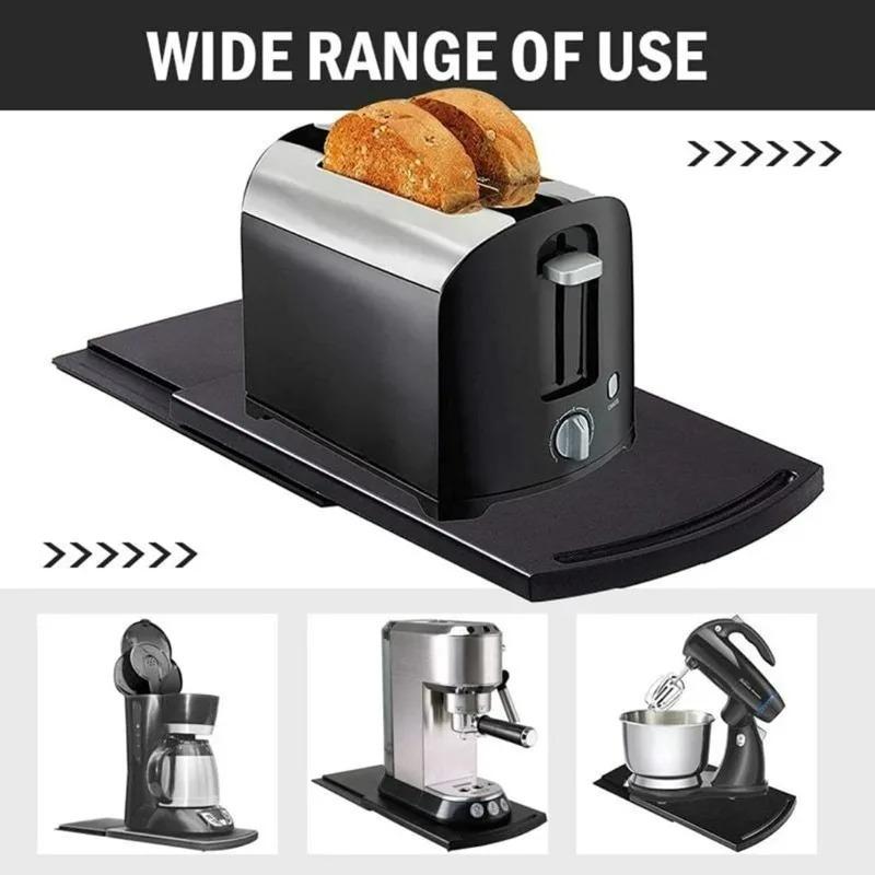 1Pcs Storage Mat Kitchen Sliding Coffee Tray Mat Black Under Cabinet Appliance Coffee Maker Toaster Kitchen Countertop