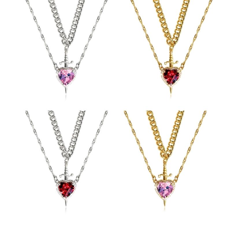 Fashionable Heart and Swords Necklace Adjustable Chain Neckchain Trendy Couple Jewelry for Daily Wear or Parties,