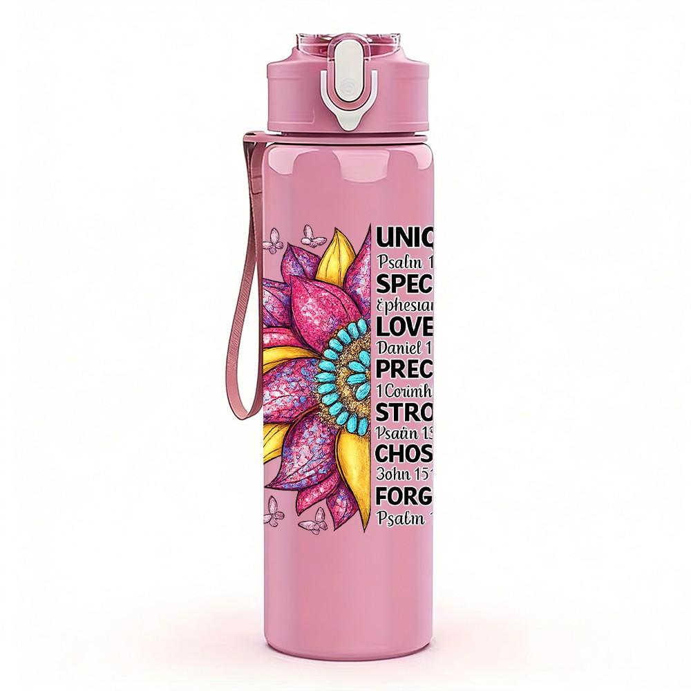 1PC Sunflower Boho Floral Slogan Art Print 750ml Color Plastic Sports Water Bottle Leakproof Flip Straw Lid Suitable for Sports Office Home Use
