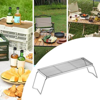 1pcs Outdoor Stainless Steel Bracket Grid Oblong Folding Net Camping Bbq Thermostability Portable Camping Picnics Grills