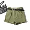 Frauen Vintage Sommer Denim Shorts mit Gürtel Reißverschluss Taschen Weibliche Retro Shorts